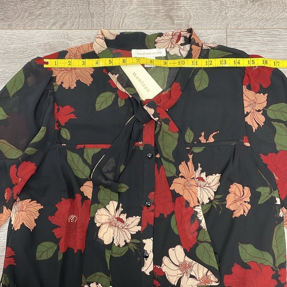 NWT Monteau Los Angeles Black Floral Long Sleeve Blouse XL - Picture 9 of 16